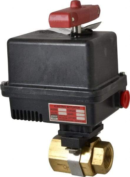 Gemini Valve - 1" Pipe, 720 psi WOG Rating Brass Electric Actuated Ball Valve - Reinforced PTFE Seal, Standard Port, Threaded (NPT) End Connection - Benchmark Tooling