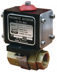 Gemini Valve - 1" Pipe, 720 psi WOG Rating Brass Pneumatic Double Acting with Solenoid Actuated Ball Valve - Reinforced PTFE Seal, Standard Port, Threaded (NPT) End Connection - Benchmark Tooling