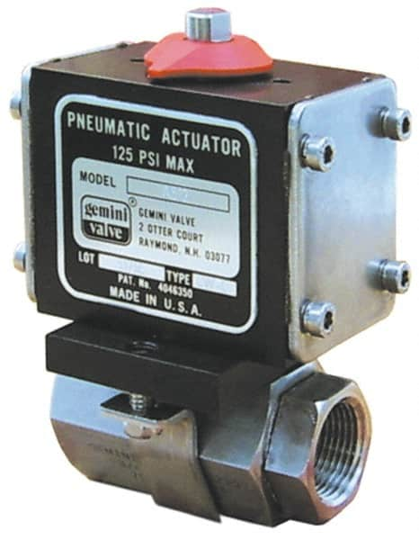 Gemini Valve - 2" Pipe, 720 psi WOG Rating Stainless Steel Pneumatic Double Acting with Solenoid Actuated Ball Valve - Reinforced PTFE Seal, Standard Port, Threaded (NPT) End Connection - Benchmark Tooling