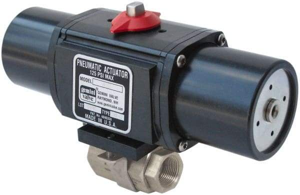 Gemini Valve - 1/2" Pipe, 720 psi WOG Rating Stainless Steel Pneumatic Spring Return with Solenoid Actuated Ball Valve - Reinforced PTFE Seal, Full Port, Threaded (NPT) End Connection - Benchmark Tooling