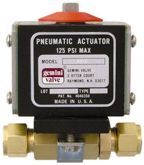 Gemini Valve - 1" Pipe, 1,000 psi WOG Rating Brass Pneumatic Double Acting with Solenoid Actuated Ball Valve - Reinforced PTFE Seal, Standard Port, TYLOK (Compression) End Connection - Benchmark Tooling