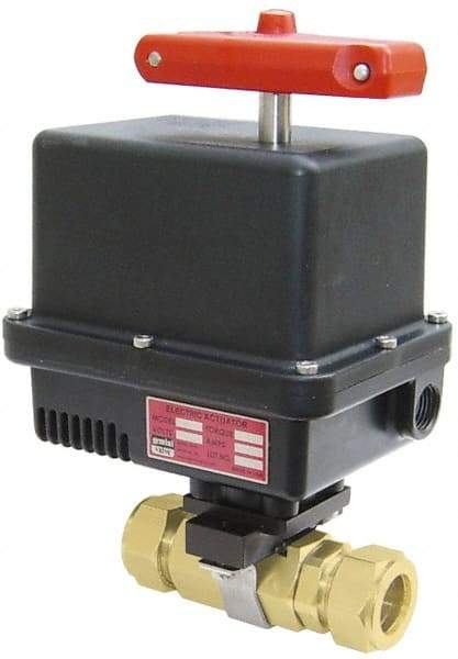 Gemini Valve - 1/4" Pipe, 1,000 psi WOG Rating Brass Electric Actuated Ball Valve - Reinforced PTFE Seal, Full Port, TYLOK (Compression) End Connection - Benchmark Tooling