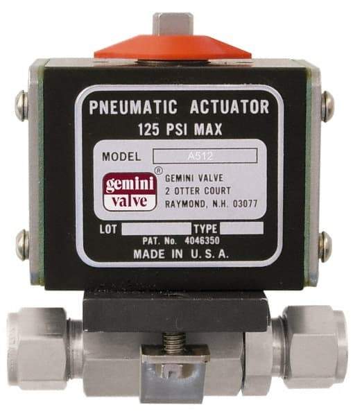 Gemini Valve - 1" Pipe, 1,000 psi WOG Rating Stainless Steel Pneumatic Double Acting with Solenoid Actuated Ball Valve - Reinforced PTFE Seal, Standard Port - Benchmark Tooling