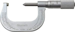 Starrett - 1 to 2" Range, Mechanical Screw Thread Micrometer - Plain Thimble, 0.001" Graduation, 0.004mm Accuracy - Benchmark Tooling