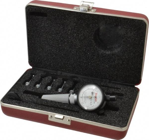 Starrett - 7 Anvil, 0.107 to 0.266" Dial Bore Gage Set - 0.0001" Graduation, 13/16" Gage Depth - Benchmark Tooling