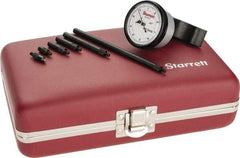 Starrett - 0 to 8.6 Inch Range, Steel, White Dial Depth Gage - 0.001 Inch Graduation, 2-1/2 Inch Base Measuring Length - Benchmark Tooling