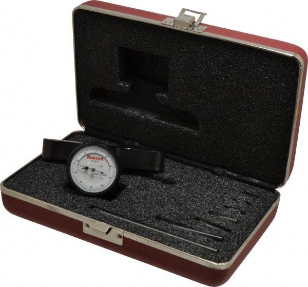 Starrett - 0 to 8.6 Inch Range, Steel, White Dial Depth Gage - 0.001 Inch Graduation, 4 Inch Base Measuring Length - Benchmark Tooling