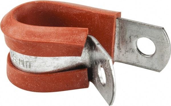 Made in USA - 1/2" Pipe, 1/2" Rod, Cushion Clamp - Gray & Red, Galvanized Steel & Silcone Cushion - Benchmark Tooling