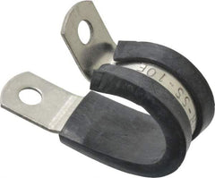 Made in USA - 5/8" Pipe, 5/8" Rod, Cushion Clamp - Gray & Black, Grade 304 Stainless Steel & EPDM Cushion - Benchmark Tooling