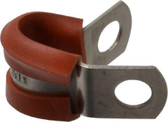 Made in USA - 1/4" Pipe, 1/4" Rod, Cushion Clamp - Gray & Red, Grade 304 Stainless Steel & Silicone Cushion - Benchmark Tooling