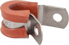 Made in USA - 3/8" Pipe, 3/8" Rod, Cushion Clamp - Gray & Red, Grade 304 Stainless Steel & Silicone Cushion - Benchmark Tooling