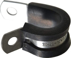 Made in USA - 1/2" Pipe, 1/2" Rod, Cushion Clamp - Gray & Black, Grade 304 Stainless Steel & EPDM Cushion - Benchmark Tooling