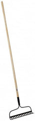 PRO-SOURCE - Bow Rake with 54" Straight Wood Handle - 14-11/16" Blade Width, 15 Tines, 2-1/2" Tine Length - Benchmark Tooling