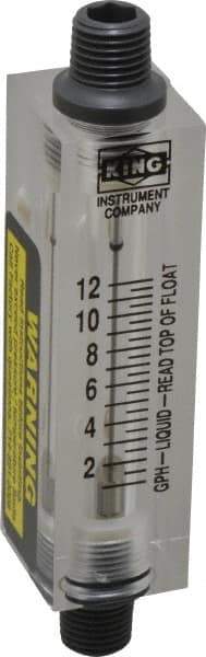 King - 1/4" FNPT Port Block Style, Inline Flowmeter - 100 Max psi, 12 GPH, Acrylic - Benchmark Tooling