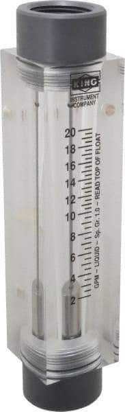 King - 1" FNPT Port Block Style, Inline Flowmeter - 100 Max psi, 20 GPM, Acrylic - Benchmark Tooling