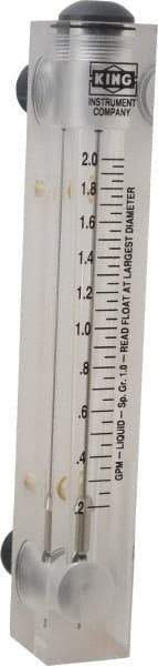 King - 1/2" M Port Block Style Panel Mount Flowmeter - 100 Max psi, 2 GPM, Acrylic - Benchmark Tooling