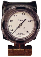 Made in USA - 1/2" NPT Port RCM Industries Flo-Gage Flowmeter - 180 Max psi, 0.5 to 4 GPM, Bronze - Benchmark Tooling