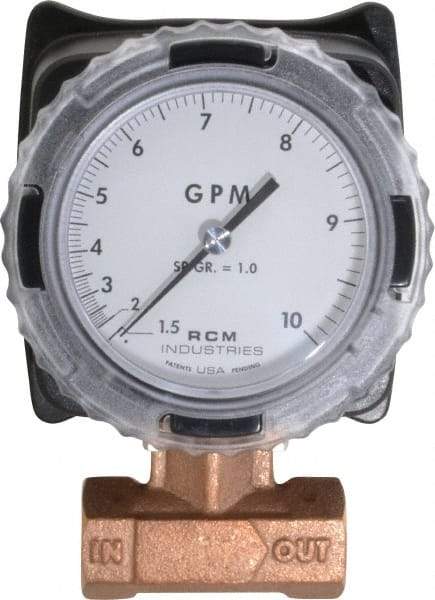 Made in USA - 3/4" NPT Port RCM Industries Flo-Gage Flowmeter - 180 Max psi, 1.5 to 10 GPM, Bronze - Benchmark Tooling