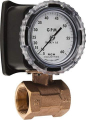 Made in USA - 1-1/2" NPT Port RCM Industries Flo-Gage Flowmeter - 180 Max psi, 5 to 60 GPM, Bronze - Benchmark Tooling