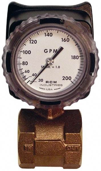 Made in USA - 2" NPT Port RCM Industries Flo-Gage Flowmeter - 180 Max psi, 30 to 200 GPM, Bronze - Benchmark Tooling