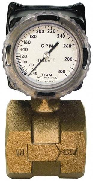 Made in USA - 3" NPT Port RCM Industries Flo-Gage Flowmeter - 180 Max psi, 40 to 300 GPM, Bronze - Benchmark Tooling