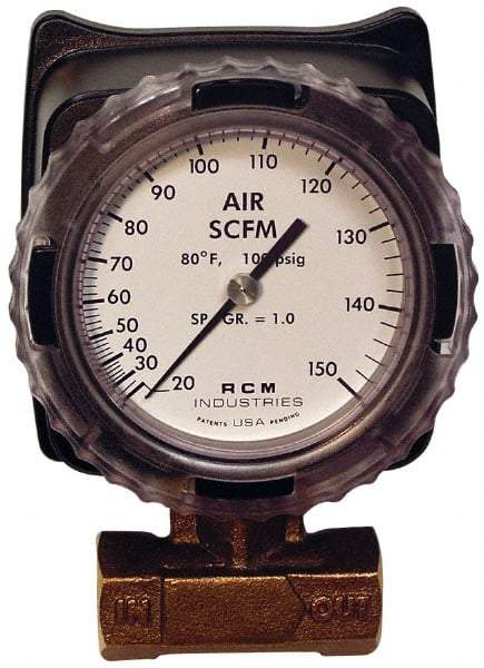 Made in USA - 3/4" NPT Port RCM Industries Flo-Gage Flowmeter - 180 Max psi, Bronze - Benchmark Tooling