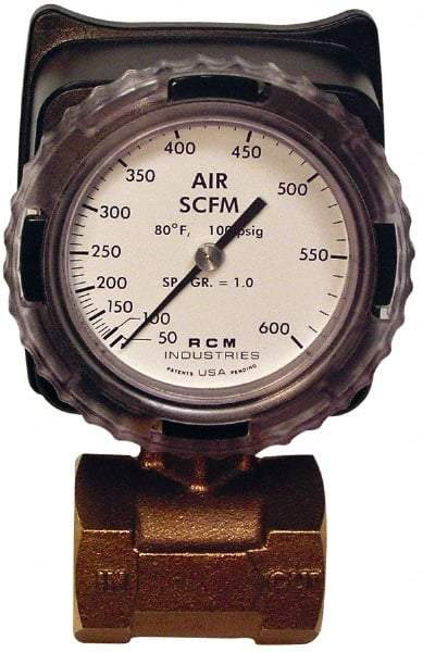 Made in USA - 1-1/2" NPT Port RCM Industries Flo-Gage Flowmeter - 180 Max psi, Bronze - Benchmark Tooling