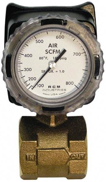 Made in USA - 2" NPT Port RCM Industries Flo-Gage Flowmeter - 180 Max psi, Bronze - Benchmark Tooling