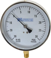 WGTC - 4-1/2" Dial, 1/4 Thread, 30-0-30 Scale Range, Pressure Gauge - Lower Connection Mount, Accurate to 1% of Scale - Benchmark Tooling