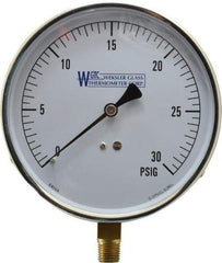 WGTC - 4-1/2" Dial, 1/4 Thread, 0-30 Scale Range, Pressure Gauge - Lower Connection Mount, Accurate to 1% of Scale - Benchmark Tooling