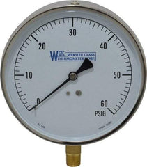 WGTC - 4-1/2" Dial, 1/4 Thread, 0-60 Scale Range, Pressure Gauge - Lower Connection Mount, Accurate to 1% of Scale - Benchmark Tooling