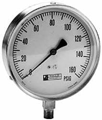 WGTC - 4-1/2" Dial, 1/4 Thread, 30-0-150 Scale Range, Pressure Gauge - Lower Connection Mount, Accurate to 1% of Scale - Benchmark Tooling