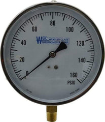 WGTC - 4-1/2" Dial, 1/4 Thread, 0-160 Scale Range, Pressure Gauge - Lower Connection Mount, Accurate to 1% of Scale - Benchmark Tooling