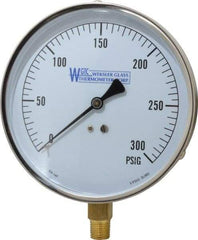 WGTC - 4-1/2" Dial, 1/4 Thread, 0-300 Scale Range, Pressure Gauge - Lower Connection Mount, Accurate to 1% of Scale - Benchmark Tooling