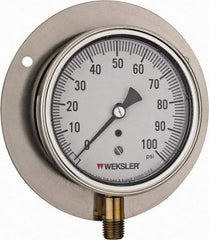 Made in USA - 3-1/2" Dial, 1/4 Thread, 0-100 Scale Range, Pressure Gauge - Lower Connection Mount, Accurate to 1% of Scale - Benchmark Tooling