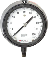 Made in USA - 4-1/2" Dial, 1/4 Thread, 0-100 Scale Range, Pressure Gauge - Lower Connection Mount, Accurate to 1% of Scale - Benchmark Tooling