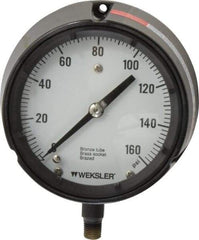 Made in USA - 4-1/2" Dial, 1/4 Thread, 0-160 Scale Range, Pressure Gauge - Lower Connection Mount, Accurate to 1% of Scale - Benchmark Tooling