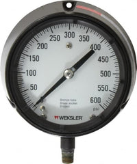 Made in USA - 4-1/2" Dial, 1/4 Thread, 0-600 Scale Range, Pressure Gauge - Lower Connection Mount, Accurate to 1% of Scale - Benchmark Tooling