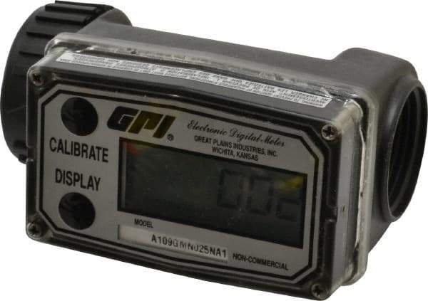 GPI - 1" Port Electronic Digital Flowmeter & Totalizer - 150 Max psi, 0.3 to 3 GPM, Nylon - Benchmark Tooling