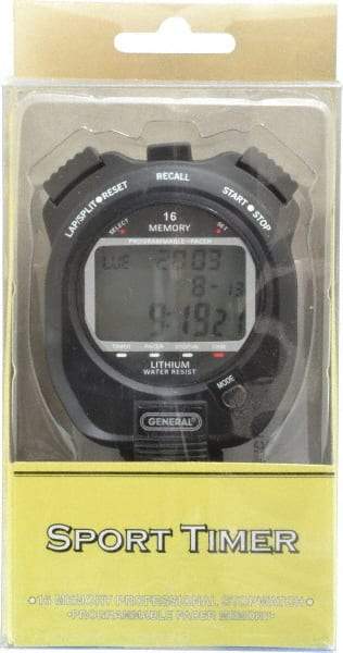 General - Large Display with 16 Memory Stop Watch - Black - Benchmark Tooling