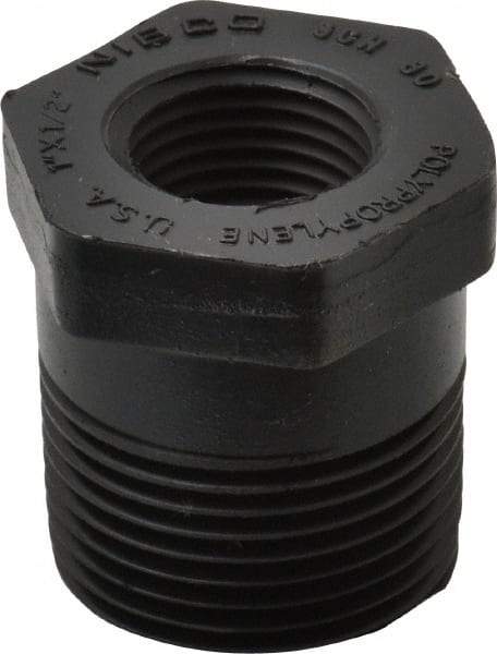 NIBCO - 1 x 1/2" Polypropylene Plastic Pipe Flush Reducer Bushing - Schedule 80, MPT x FPT End Connections - Benchmark Tooling