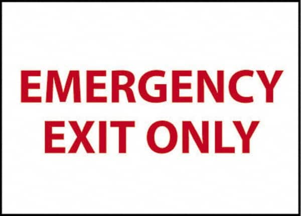 NMC - Emergency Exit Only, Pressure Sensitive Vinyl Exit Sign - 14" Wide x 10" High - Benchmark Tooling