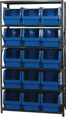 Quantum Storage - 15 Bin Large Hopper Front Bin Storage Units - 18 Inch Overall Depth x 75 Inch Overall Height, Blue High Density Polyethylene Bins - Benchmark Tooling