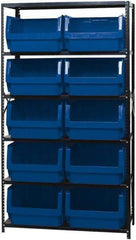 Quantum Storage - 10 Bin Large Hopper Front Bin Storage Units - 18 Inch Overall Depth x 75 Inch Overall Height, Blue High Density Polyethylene Bins - Benchmark Tooling