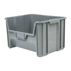 Quantum Storage - 75 Lb. Load Capacity, 15-1/4" Deep, Gray Polyethylene Hopper Stacking Bin - 12-7/16" High x 19-7/8" Wide x 15-1/4" Long - Benchmark Tooling