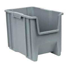 Quantum Storage - 75 Lb. Load Capacity, 17-1/2" Deep, Gray Polyethylene Hopper Stacking Bin - 12-1/2" High x 10-7/8" Wide x 17-1/2" Long - Benchmark Tooling