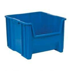 Quantum Storage - 75 Lb. Load Capacity, 17-1/2" Deep, Blue Polyethylene Hopper Stacking Bin - 12-1/2" High x 16-1/2" Wide x 17-1/2" Long - Benchmark Tooling