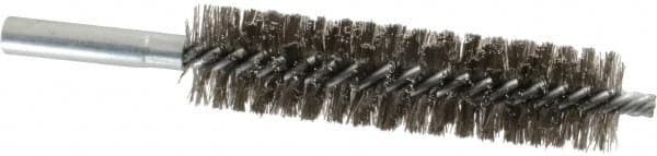 Schaefer Brush - 4" Brush Length, 1" Diam, Double Stem, Double Spiral Tube Brush - 6" Long, Stainless Steel, 12-24 Female Connection - Benchmark Tooling