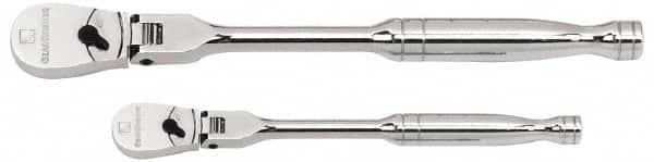 GearWrench - 1/4" & 3/8" Drive Pear Head Ratchet Set - Chrome Finish, 17-3/4" OAL, 60 Gear Teeth, Full Polished Handle, Flex Head - Benchmark Tooling