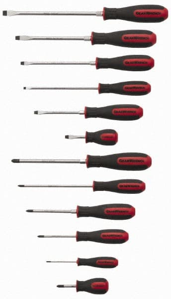 GearWrench - 12 Piece Phillips & Slotted Screwdriver Set - Bit Sizes: Philips #0 to #3, Tip Thickness: 1/4, 3/16, 5/16 & 3/8 - Benchmark Tooling